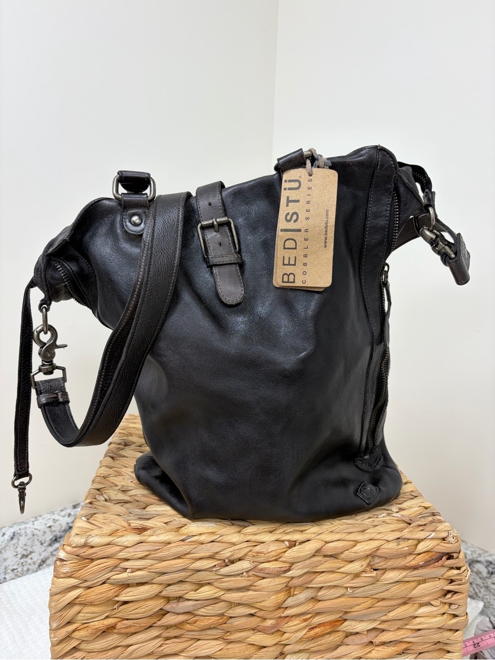 BED|STU Black Leather Convertible Crossbody Tote